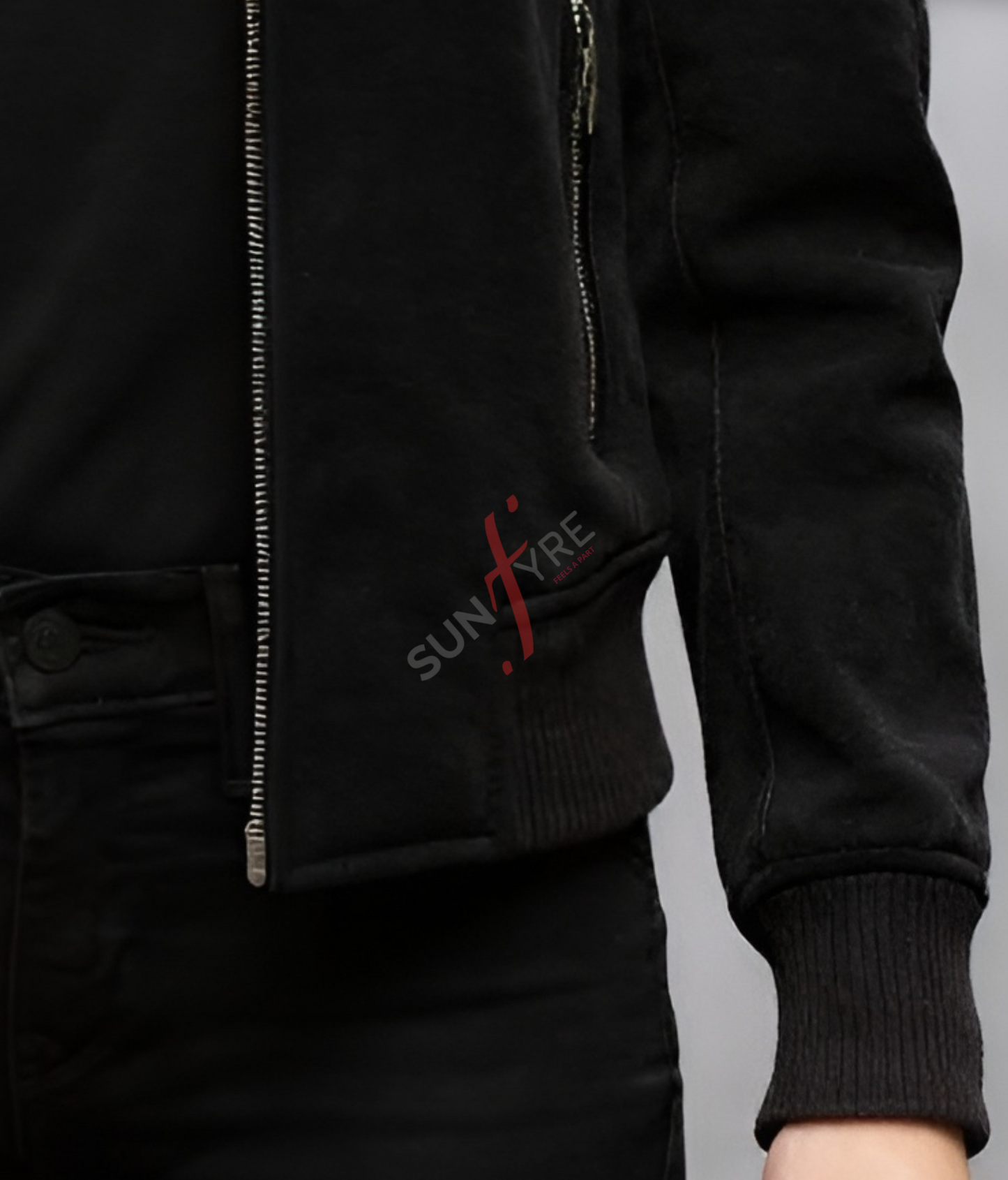 Black Nubuk Bomber Leather Jacket 