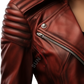 Burgundy Distressed Leather Motorcycle Jacket For Women