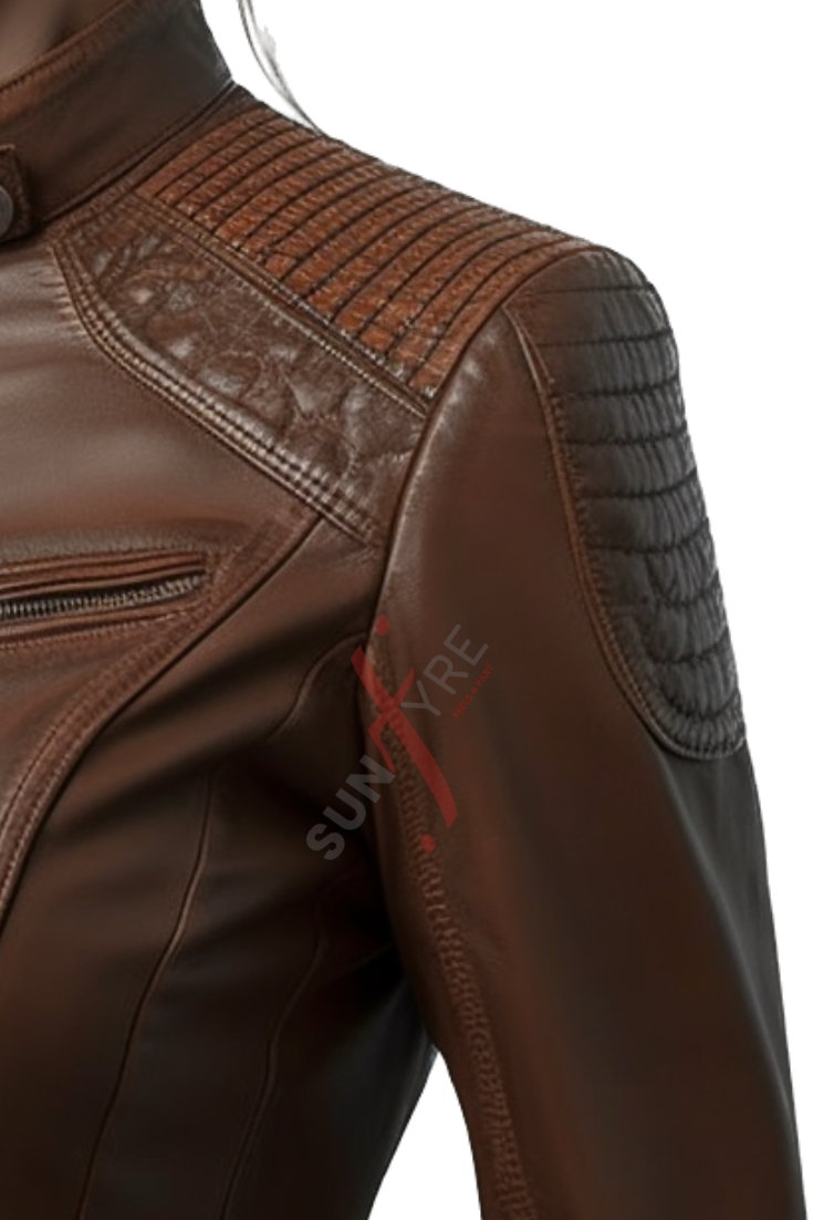 Brown Biker Leather Jacket For Women