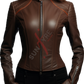 Brown Slim Fit Cafe Racer Leather Jacket For Women