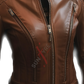 Sheepskin Tan Cafe Racer Leather Jacket For Women