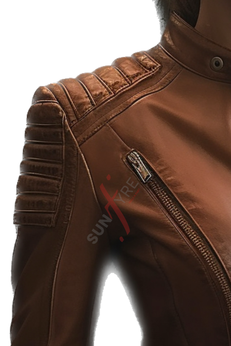 Tan Cafe Racer Leather Jacket For Women