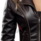 Original Black Biker Notch Lapel Leather Jacket For Women