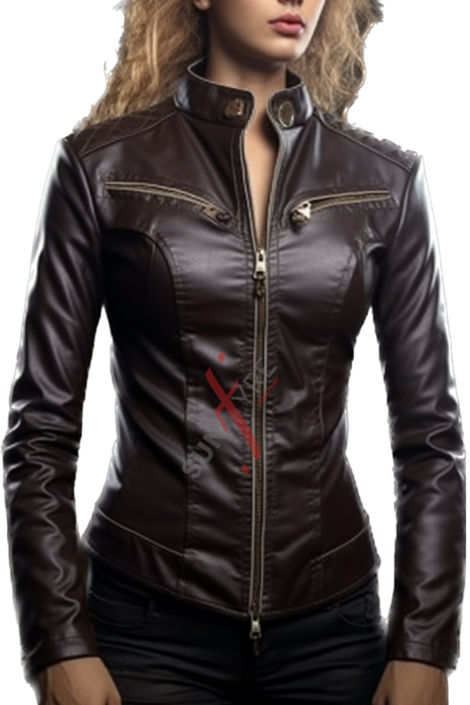 Brown Sheepskin Slim Fit Leather Jacket For Women