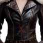 Sheepskin Two Tone Belted Shearling Motorcycle Leather Jacket For Women