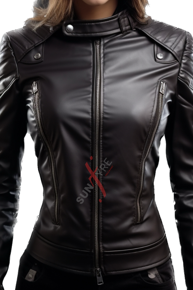 Sheepskin Biker Black Leather Jacket for Women