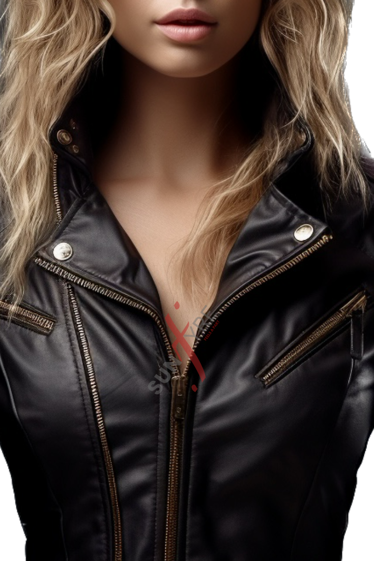 Asymmetrical Black Leather Jacket For Women