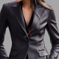 Black Leather Blazer Coat For Women 