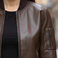 Brown Sheepskin Bomber Leather Jacket For Women 