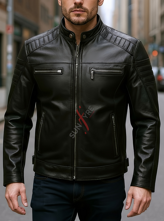 Austin Black Cafe Racer Leather Jacket For Men (SF118)