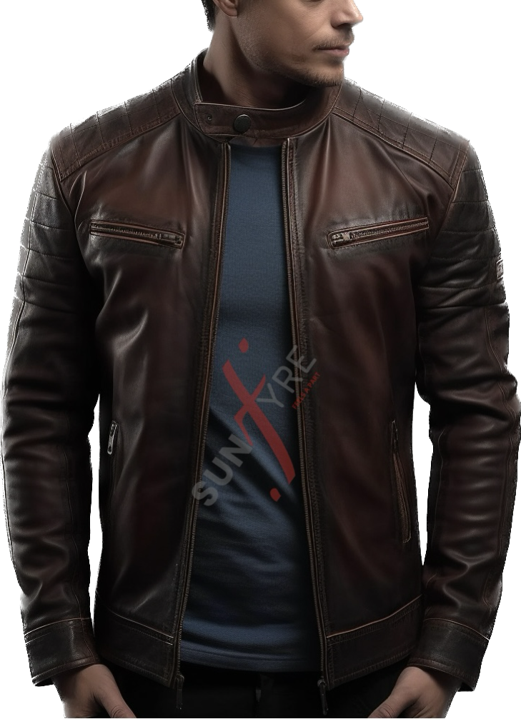 Cafe racer brown men,s leather jacket 