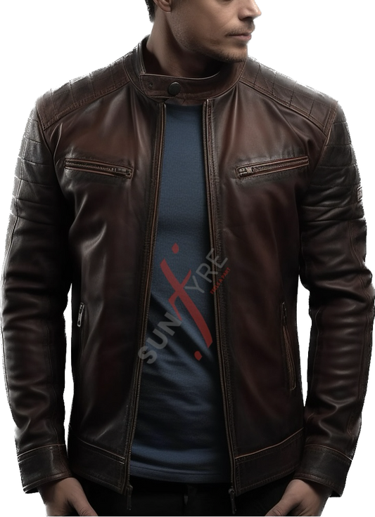 Cafe racer brown men,s leather jacket 