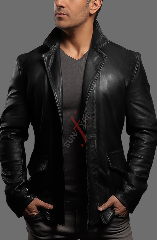 Original Sheepskin Black Body Fit Leather Blazer For Men (SF591)