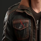  Black Distressed Bomber Leather Jacket 