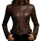 Real Sheepskin Brown Cafe Racer Leather Jacket For Women