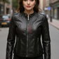 Racer Leather Jacket For Women in Real Sheepskin (SF112)