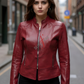 Women’s Cafe Racer Distressed Burgundy Leather Jacket (SF154)
