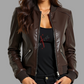 Brown Short Bomber Leather Jacket For Women (SF361)