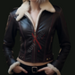 Real Sheepskin Short Black Shearling Motorcycle Leather Jacket For Women