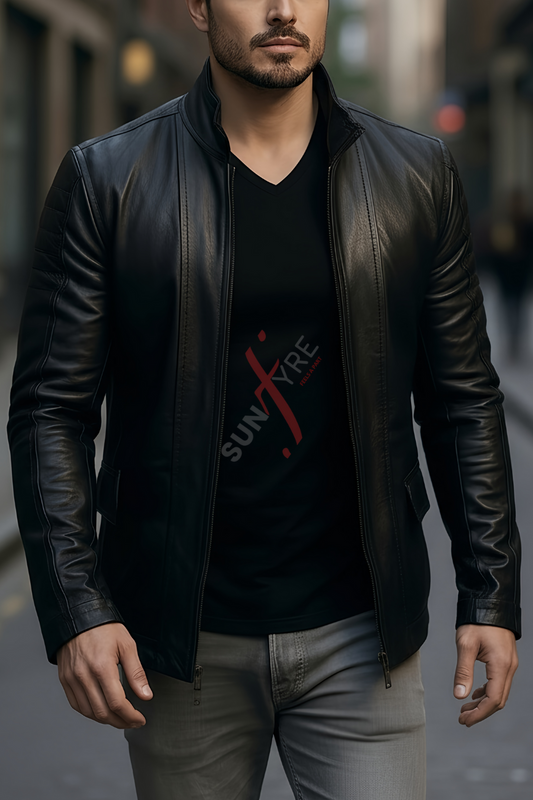 Brasca Black Leather Blazer Jacket For Men (SF596)