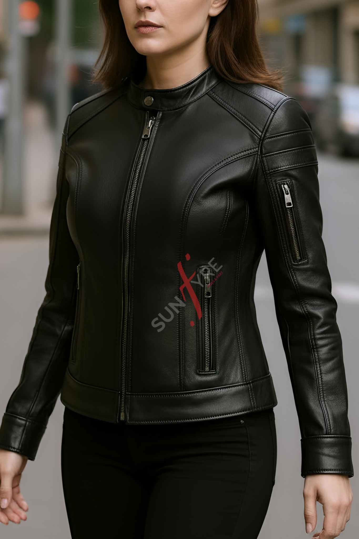 Jasmine Black Racer Leather Jacket For Women (SF140)