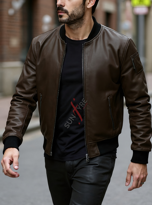 Daniel Coffee Brown Bomber Leather Jacket For Men (SF619)