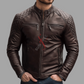 Real Sheepskin Cafe Racer Leather Brown Biker Jacket For Men