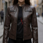 Cafe Racer Dark Brown Leather Jacket for Women (SF330)