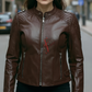 Brown Sheepskin Smart Fit Leather Jacket For Women (SF385)