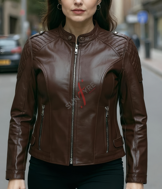 Brown Sheepskin Smart Fit Leather Jacket For Women (SF385)