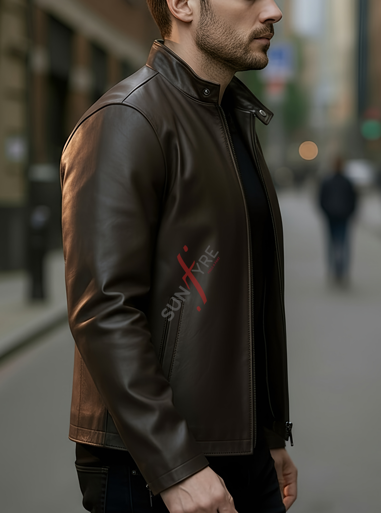 Leon Coffee Brown Racer Leather Jacket For Men (SF621)