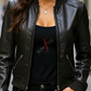 Black Short Bomber Leather Jacket For Women 