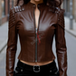 Short Dark Brown Slim Fit Leather Jacket For Women Real Sheepskin (SF369)