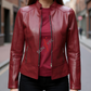 Women’s Slim Fit Cafe Racer Distressed Burgundy Leather Jacket (SF154)