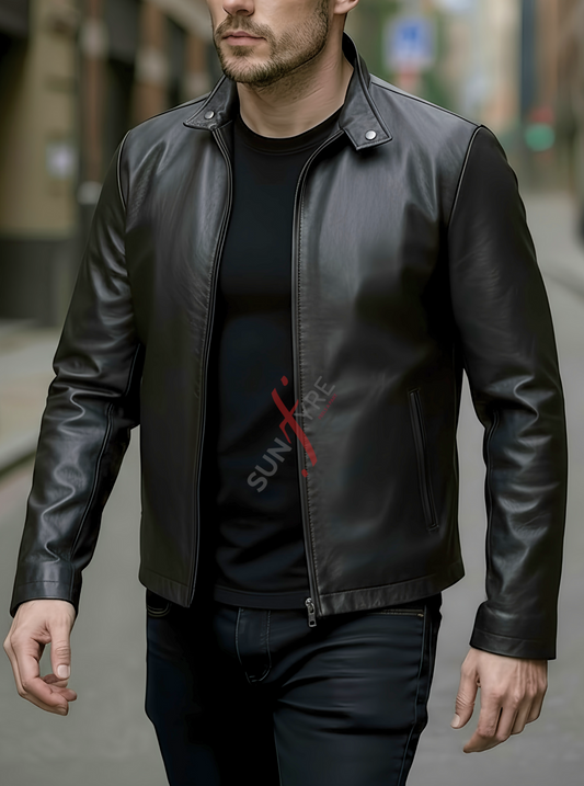 Leon Black Iconic Racer Leather Jacket For Men (SF162)