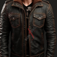 Real Sheepskin Dark Brown Bomber Leather Jacket For Men