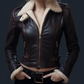 Sheepskin Black Shearling Two Tone Leather Jacket For Women