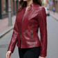 Women’s Slim Fit Cafe Racer Burgundy Leather Jacket (SF154)