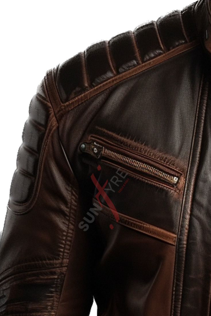 Sheepskin Cafe Racer Cognac Leather Jacket For Men