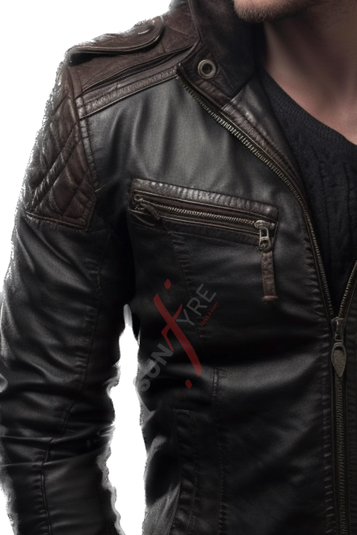 Black Two Tone Bomber Leather Jacket For Men