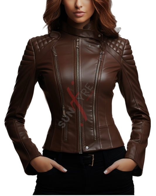 Brown leather jacket for women 