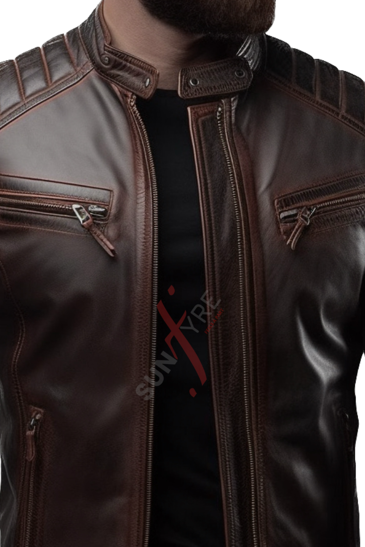 Sheepskin Brown Quilted Leather Jacket For Men