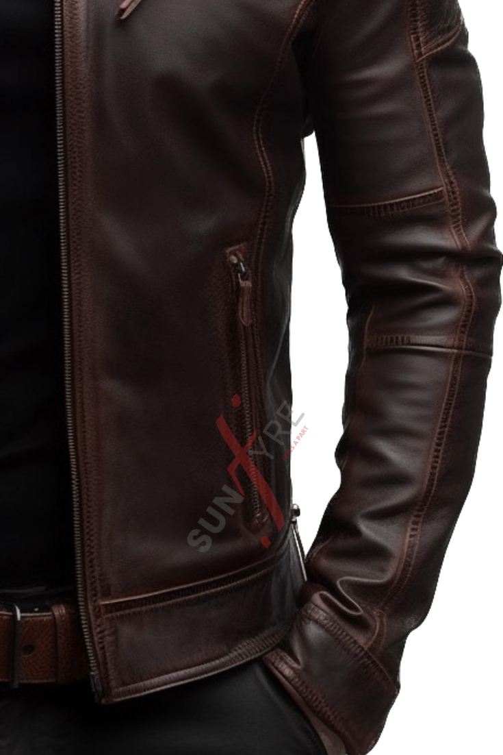 Brown Quilted Leather Jacket For Men