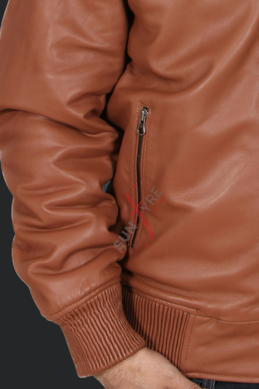 Cognac Bomber Leather Jacket 