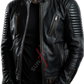 Quilted Black Belted Motorcycle Leather Jacket For Men