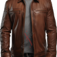 Original Sheepskin Cafe Racer Tan Biker Leather Jacket For Men