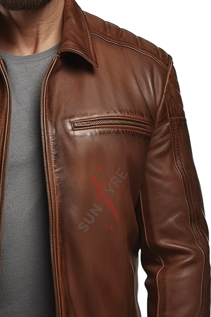 Original Sheepskin Cafe Racer  Biker Leather Jacket For Men