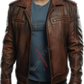 Sheepskin Distressed Brown Trucker Leather Jacket For Men