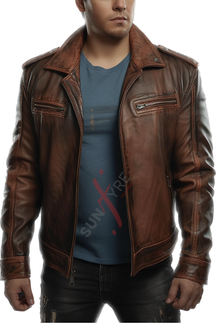 Sheepskin Distressed Brown Trucker Leather Jacket For Men