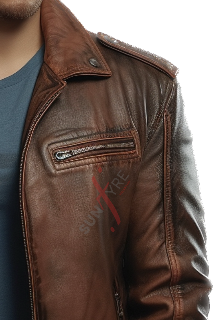  Brown Trucker Leather Jacket For Men